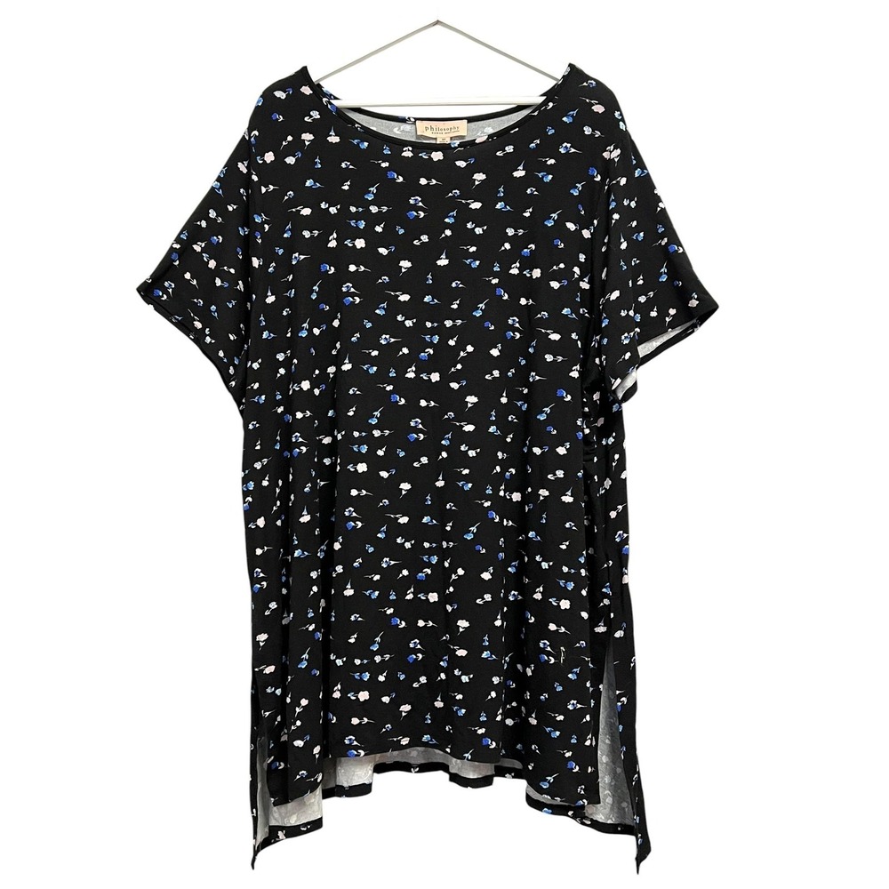 Philosophy Republic Clothing Blouse Womens 3X Black Floral S/S Tunic Top